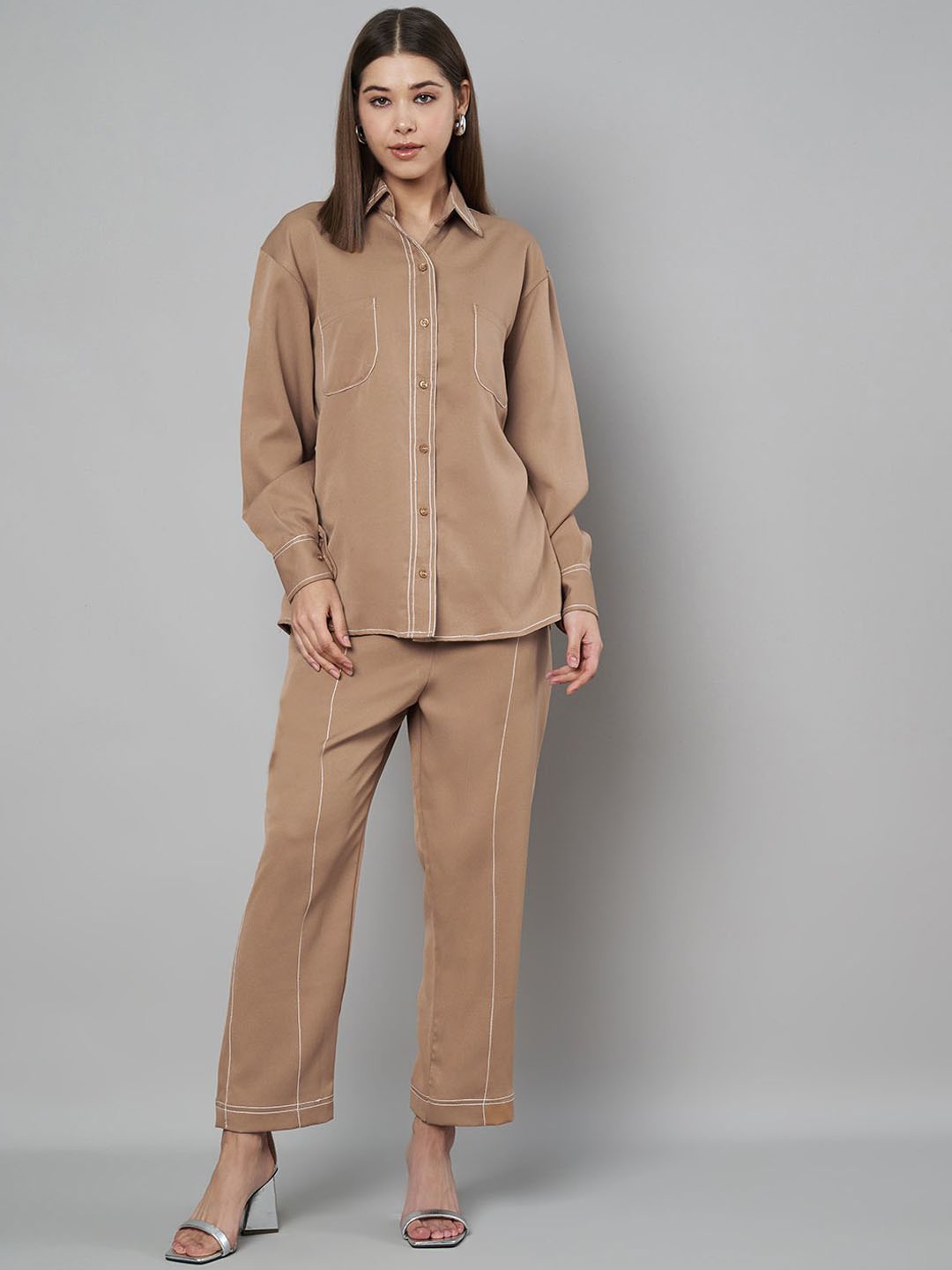 

Moda Rapido Shirt Collar Shirt & Trousers, Brown