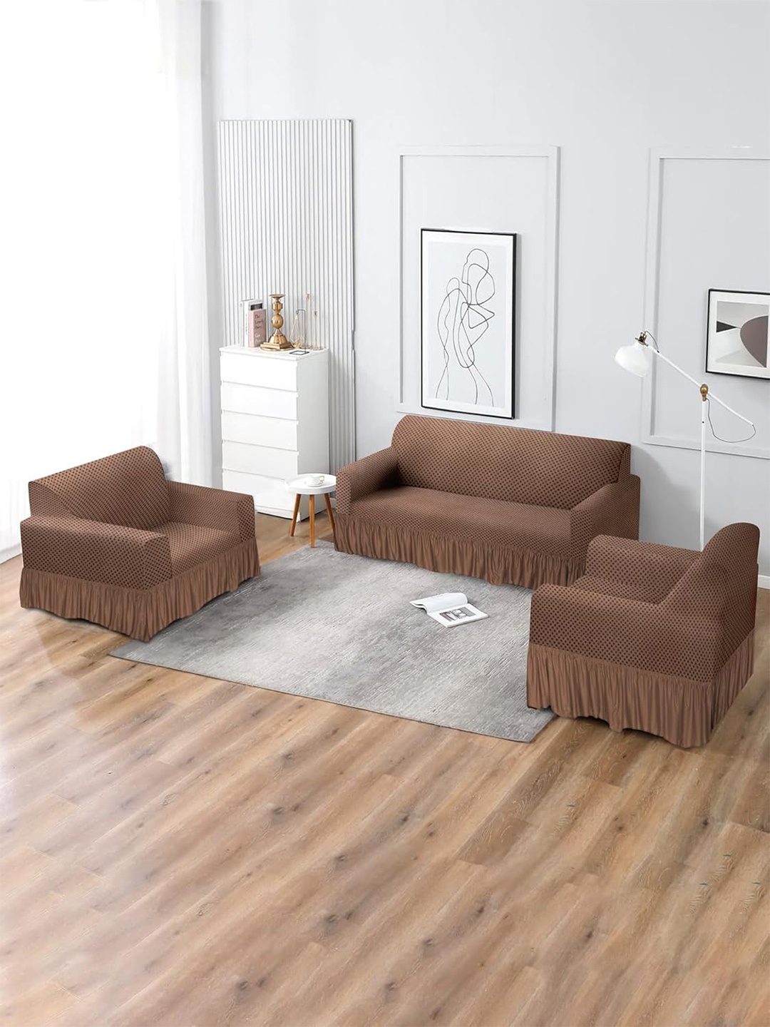 

MULTITEX Brown & Black 3 Pieces 5 Seater Sofa Cover With Arms