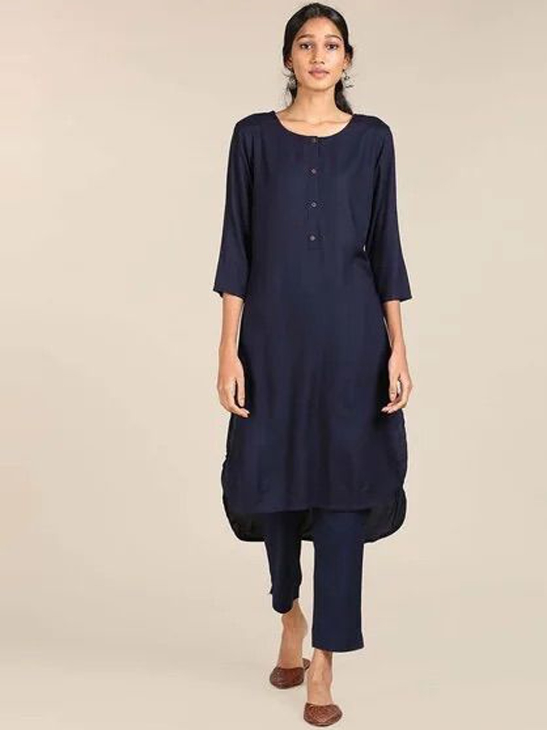 

Moda Rapido Round Neck Straight Kurta With Trousers & Dupatta, Blue