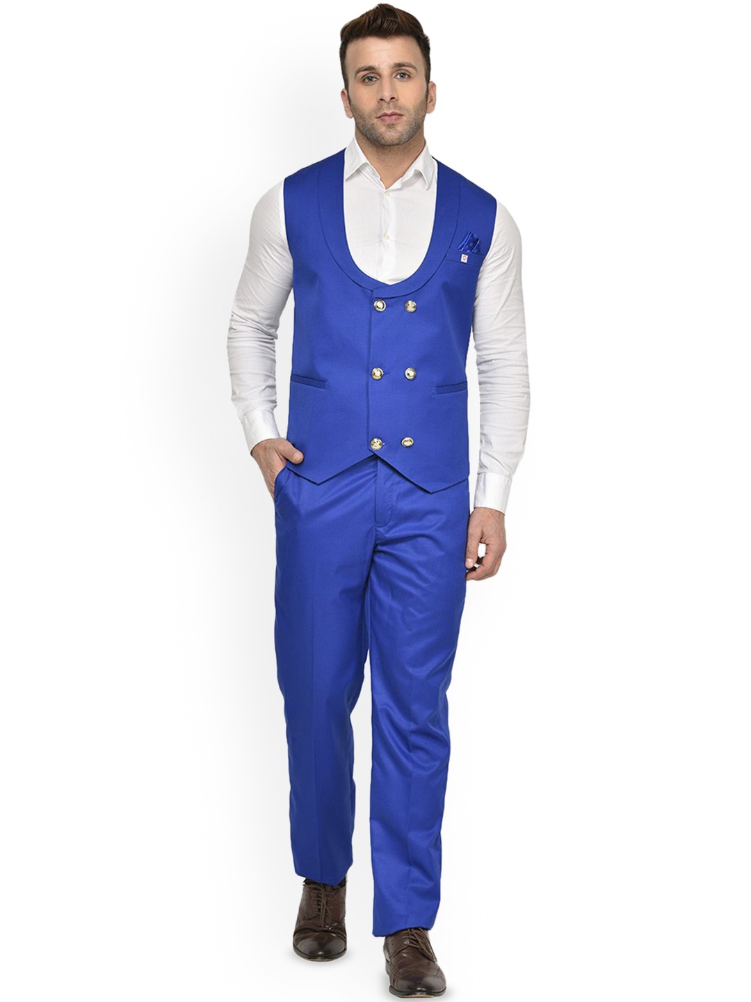 

READYON Men Double-Breasted Two-Piece Suit, Blue