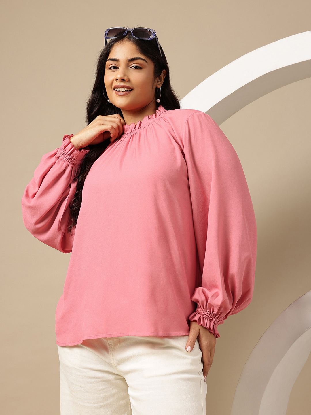 

Sztori Plus Size Puff Sleeve Top, Pink