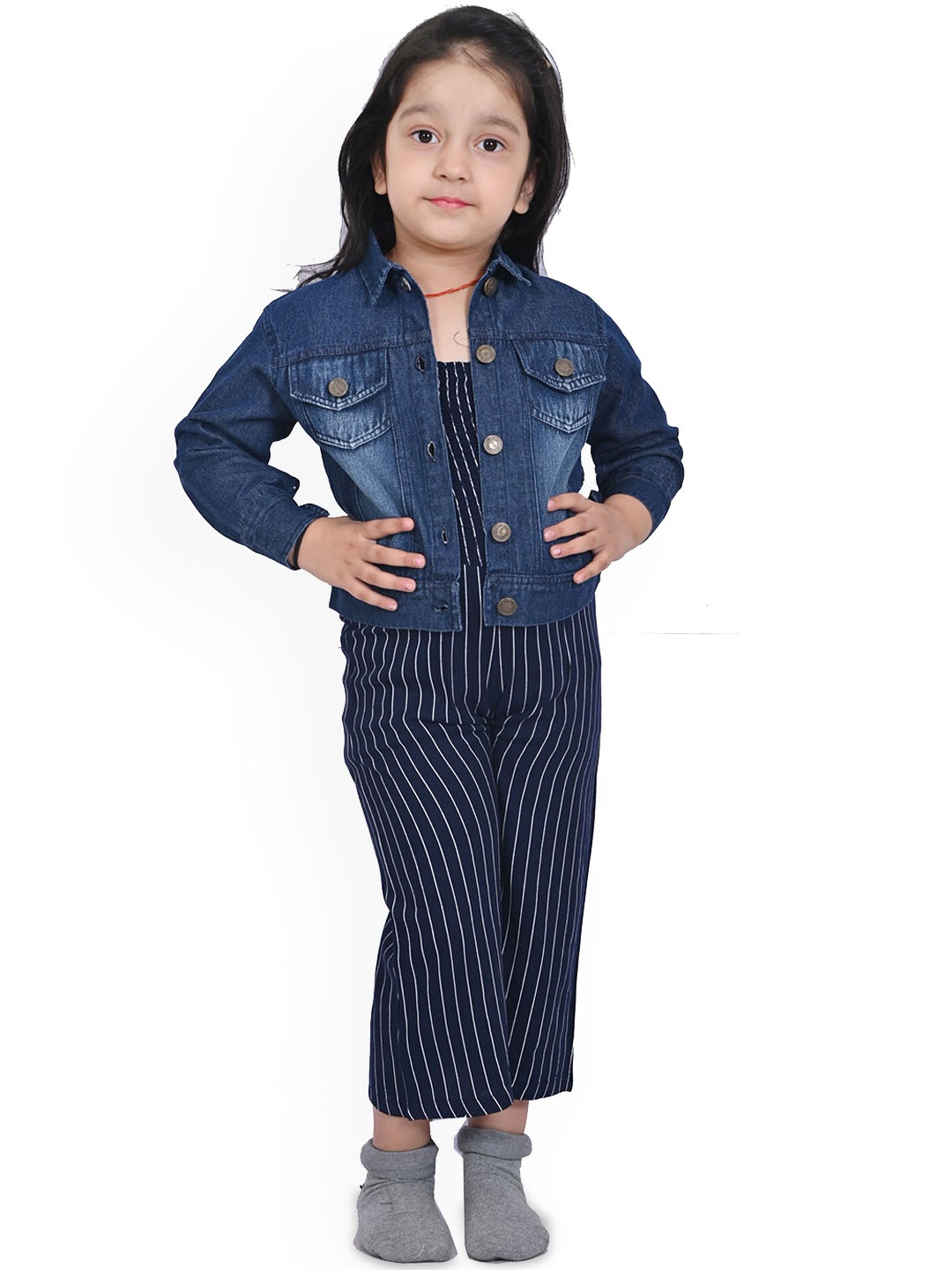 

Megha Overseas Unisex Kids Solid Lightweight Denim Jacket, Blue