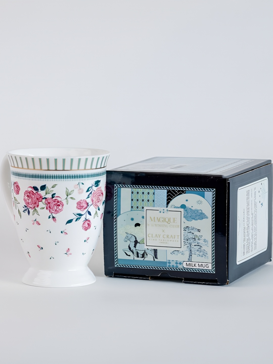 

The Wishing Chair Pink & Teal Floral Printed Bone China Glossy Mugs Set of Cups and Mugs