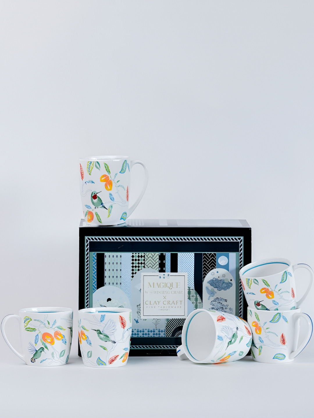 

The Wishing Chair White & Blue Floral Printed Bone China Glossy Cups Set of Cups and Mugs