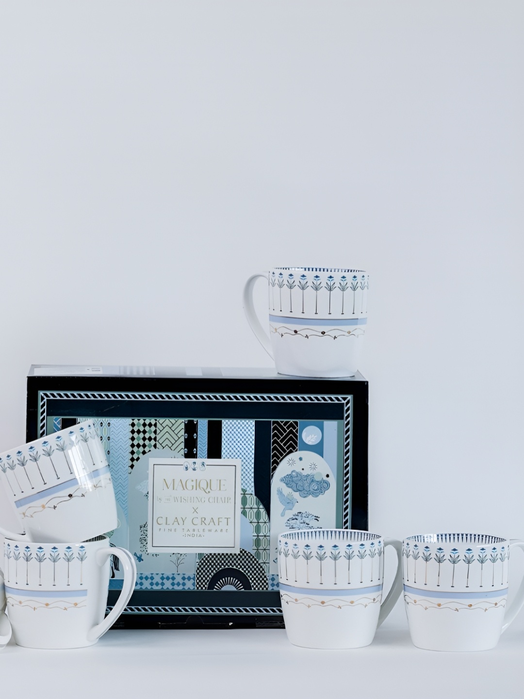 

The Wishing Chair White & Blue Floral Printed Bone China Glossy Cups Set of Cups and Mugs