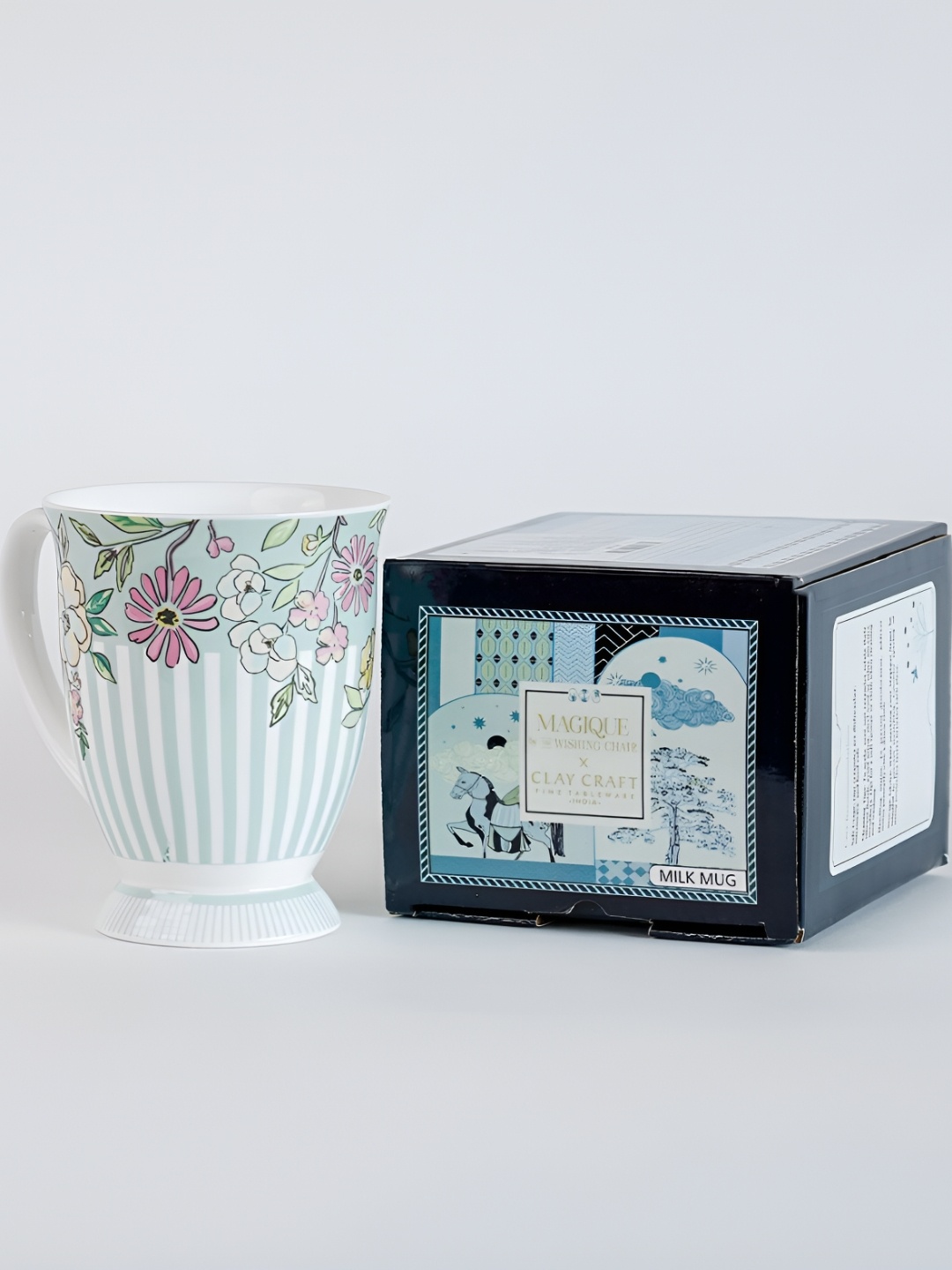 

The Wishing Chair Blue & Yellow Floral Printed Bone China Glossy Mugs Set of Cups and Mugs