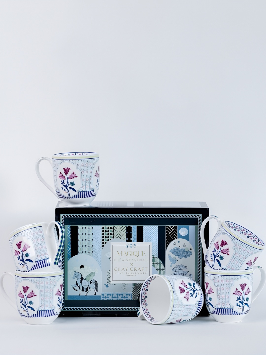 

The Wishing Chair White & Blue Floral Printed Bone China Glossy Cups Set of Cups and Mugs