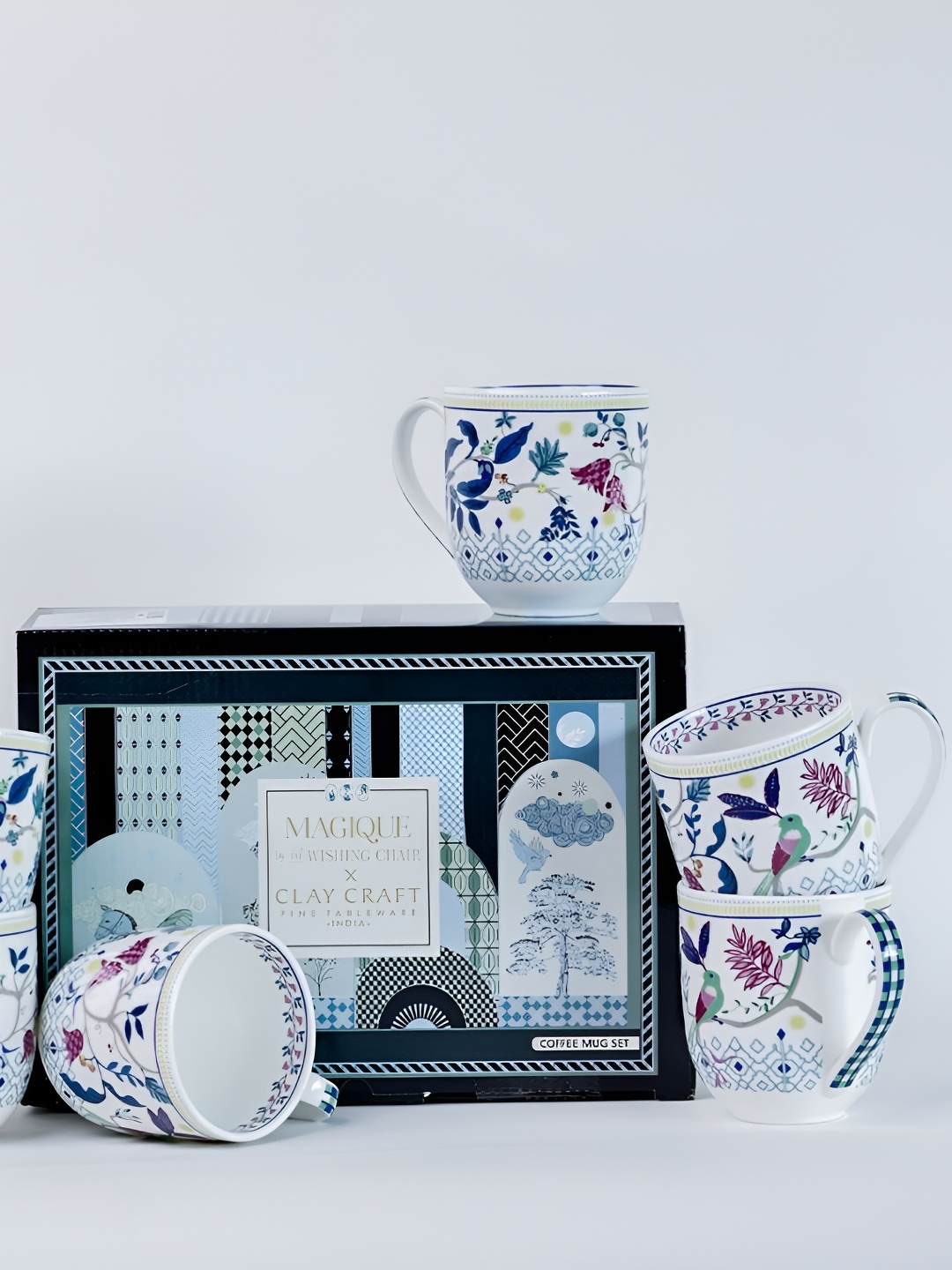 

The Wishing Chair Blue & Purple Floral Printed Bone China Glossy Mugs Set of Cups and Mugs