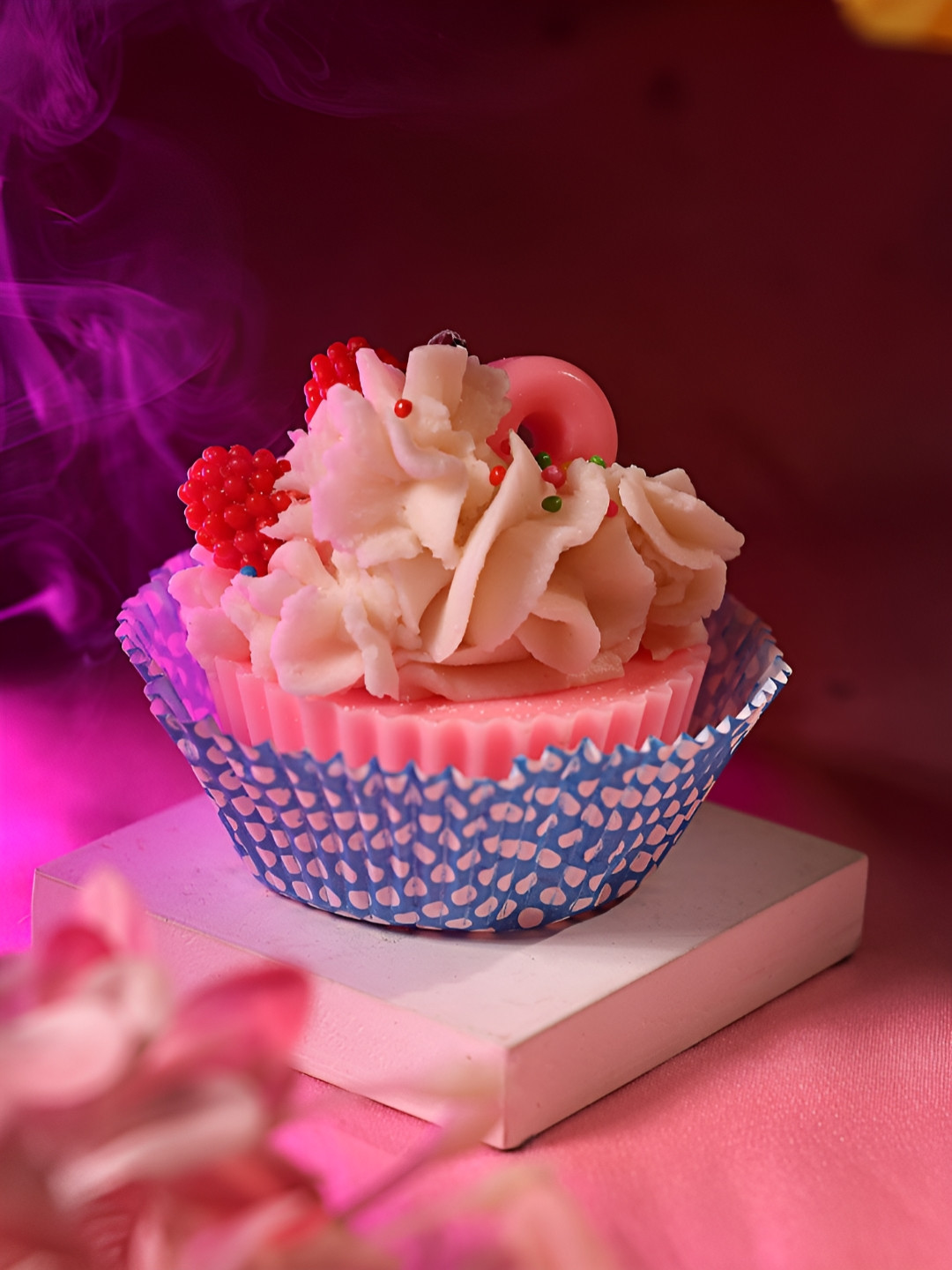 

Dhrohar Pink & Cream-Coloured Strawberry and Rose Fragrance Cupcake Candle