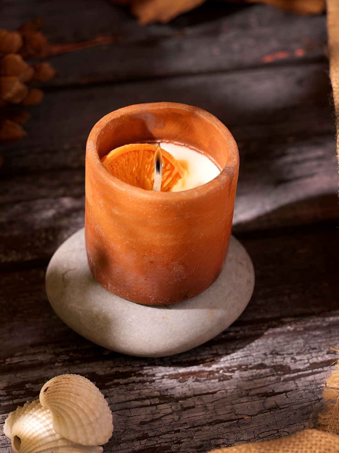 

Dhrohar Orange & Cream-Coloured Cinnamon Orange Scented Candle