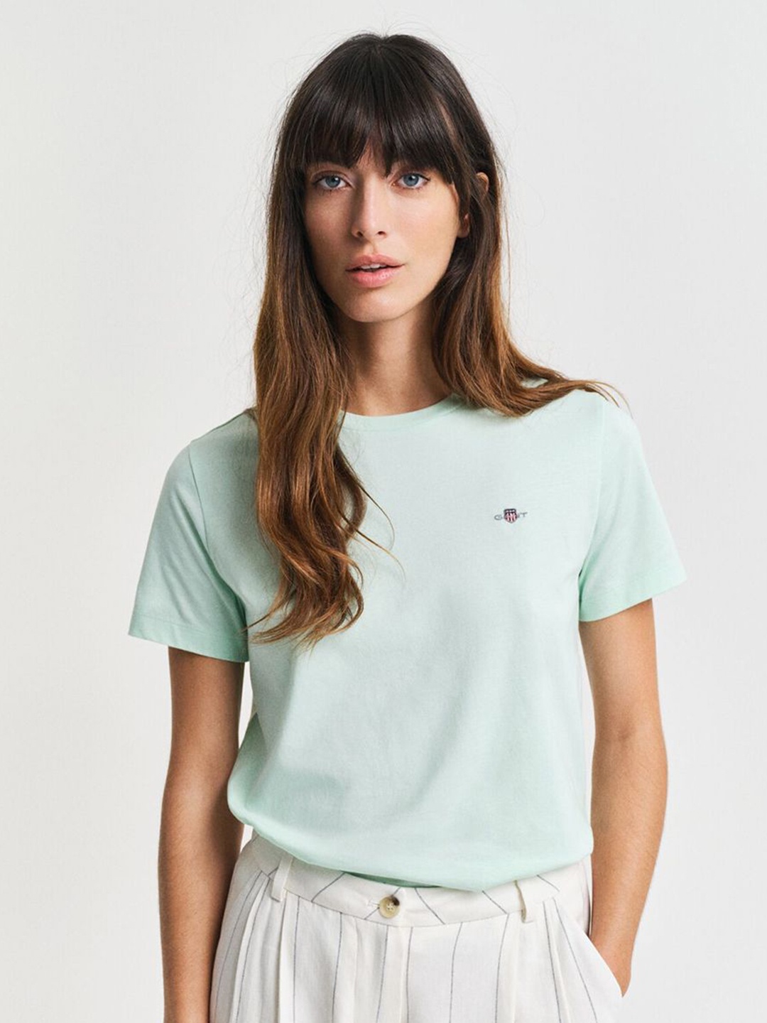 

GANT Women Solid Round Neck Cotton T-shirt, Sea green