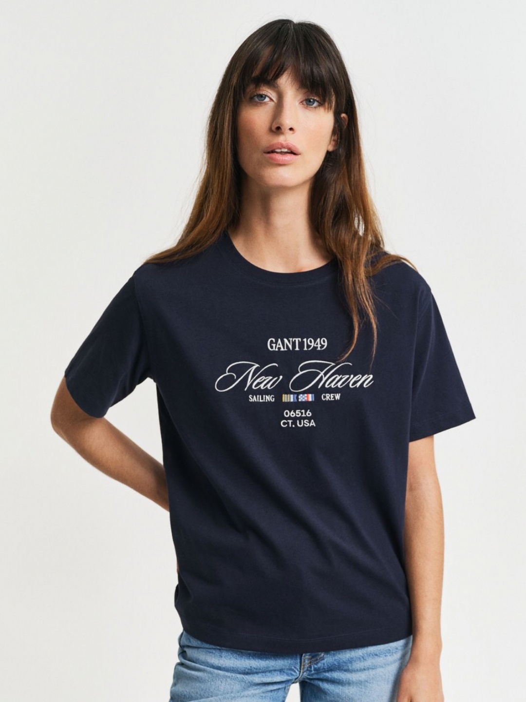 

GANT Women Typography Printed Round Neck Cotton Relaxed Fit T-shirt, Navy blue