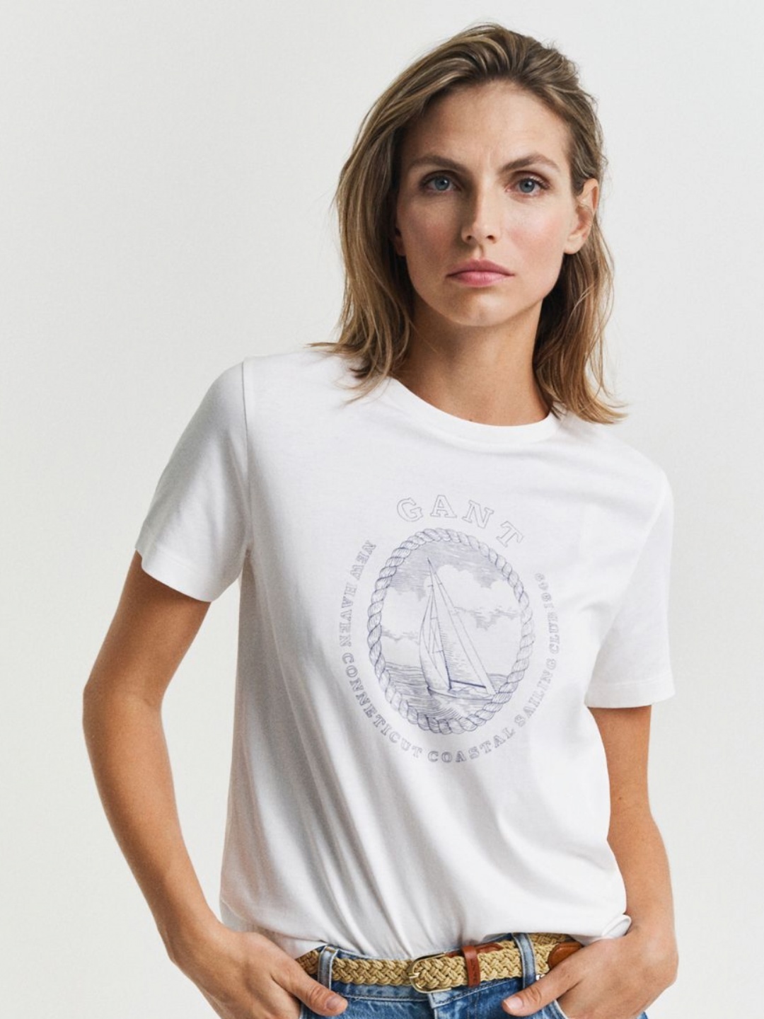 

GANT Women Graphic Printed Round Neck Cotton T-shirt, White