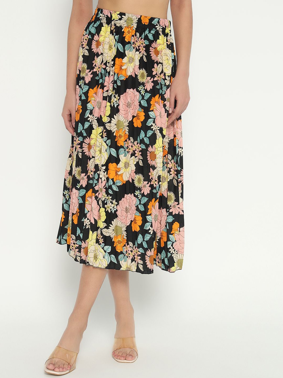 

Krunal Raiyani Women Floral Printed A-Line Midi Skirt, Black