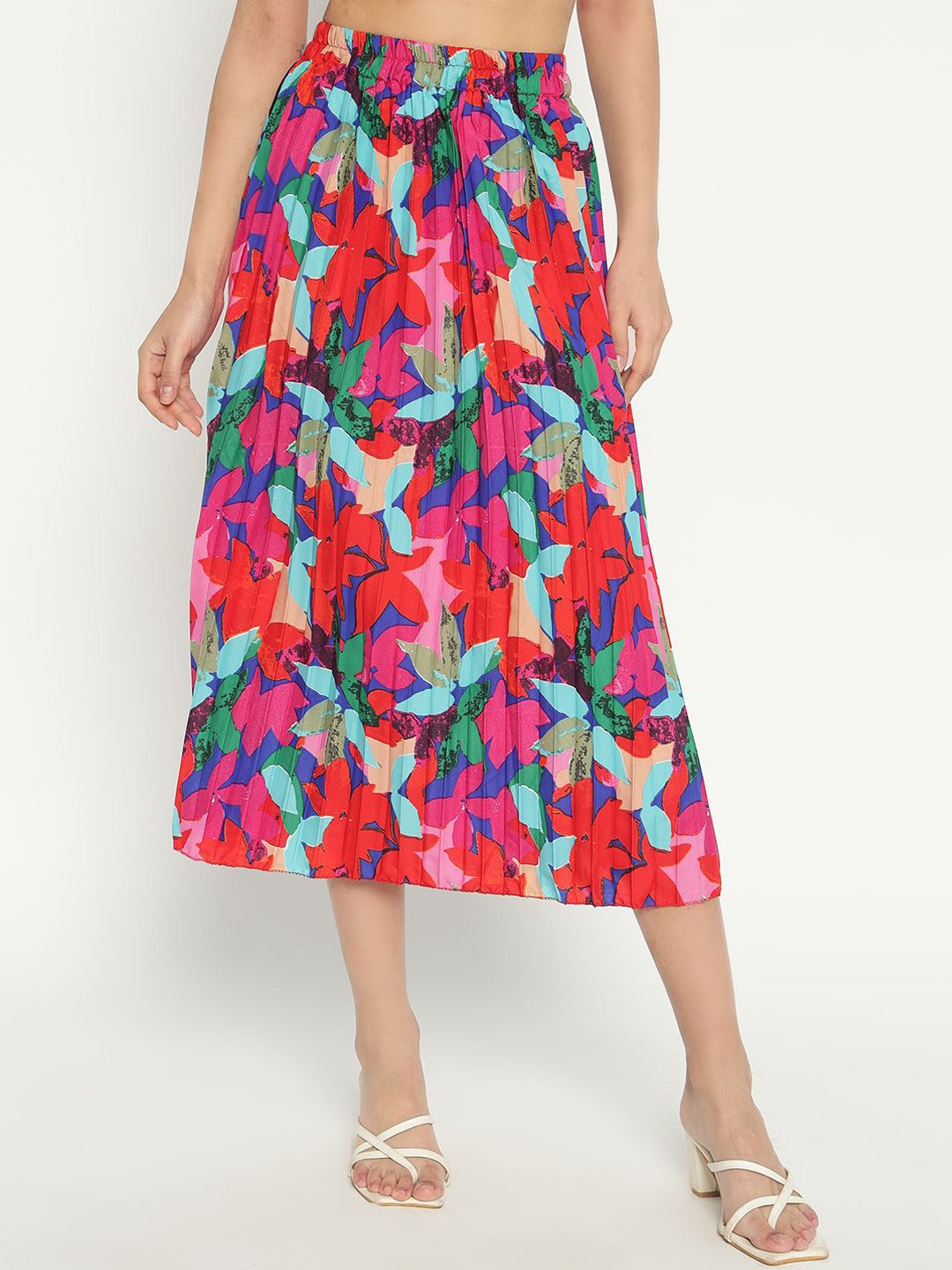 

Krunal Raiyani Women Printed Accordion Pleats Midi Skirt, Blue