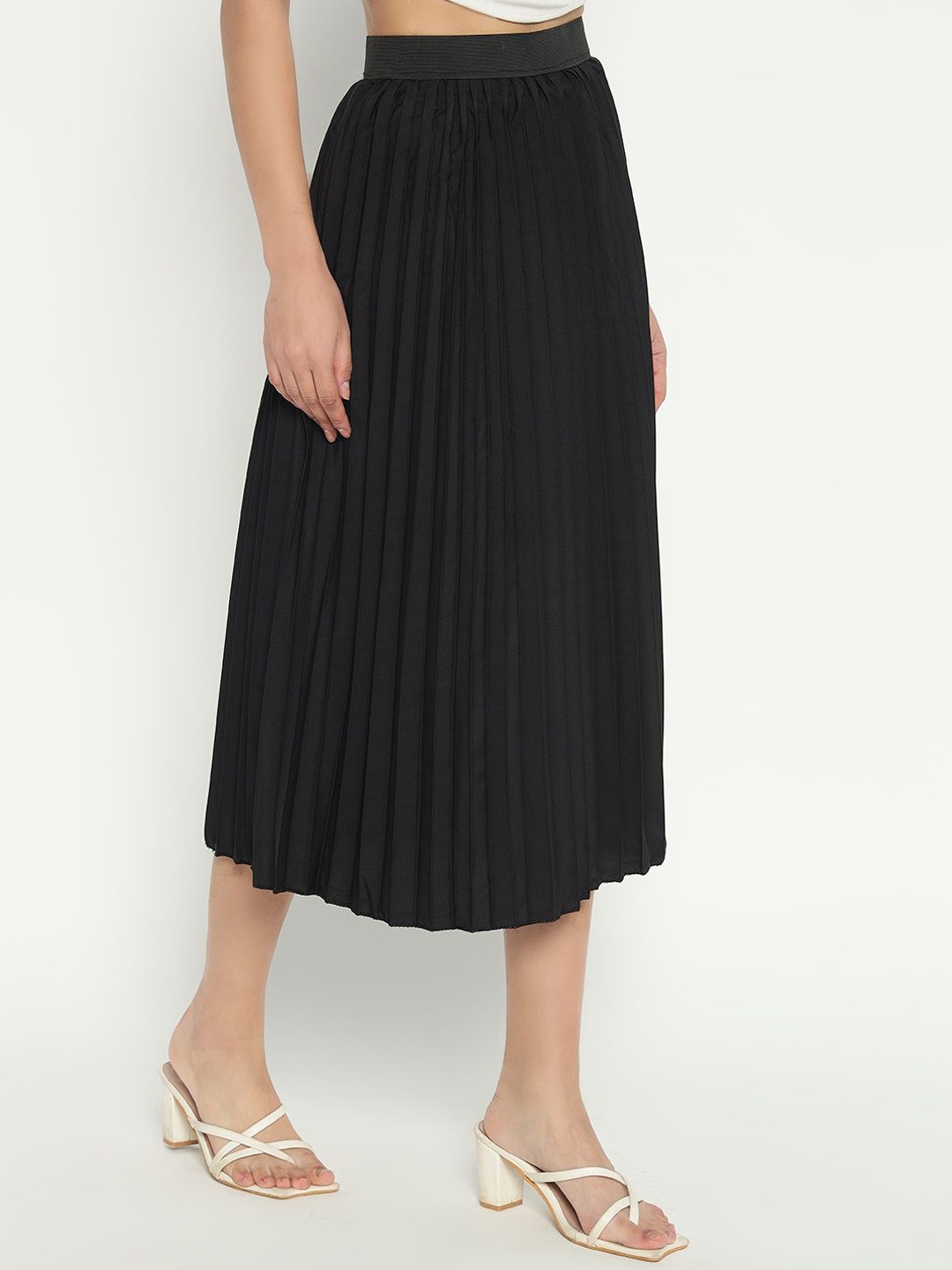 

Krunal Raiyani Women Pleated Midi A-Line Skirt, Black