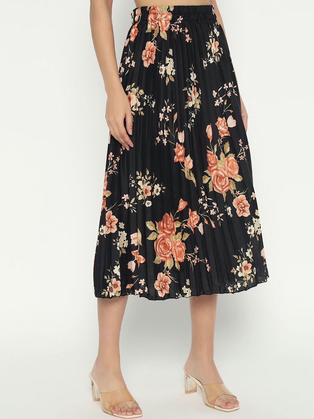 

Krunal Raiyani Women Printed Accordion Pleats A Line Skirt, Black