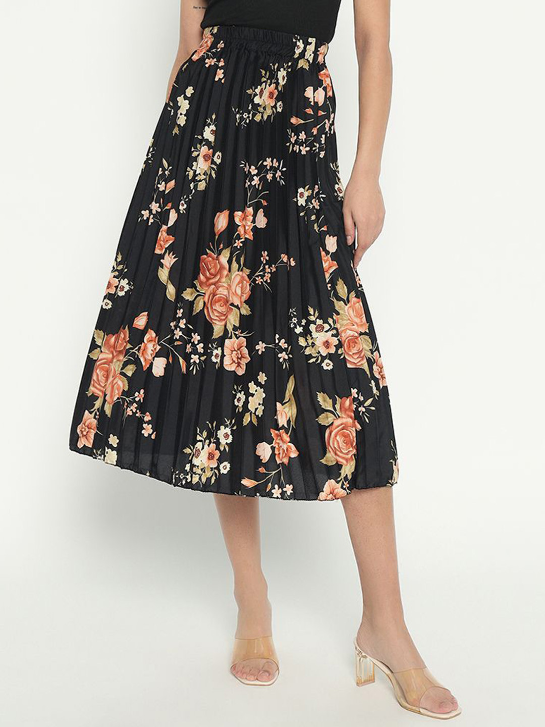 

Krunal Raiyani Women Printed Accordion Pleats A Line Skirt, Black