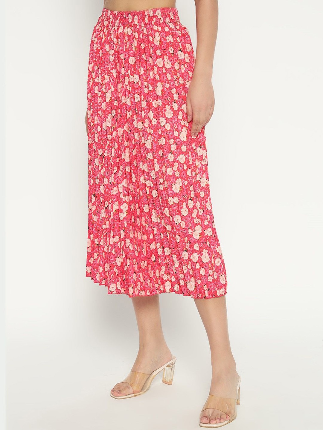

Krunal Raiyani Women Floral Printed Pleated Midi Skirt, Peach
