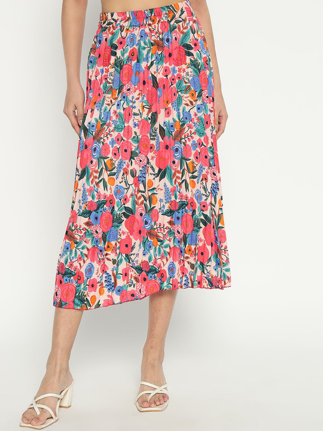 

Krunal Raiyani Women Floral Printed Accordion Pleats Midi A-Line Skirt, White