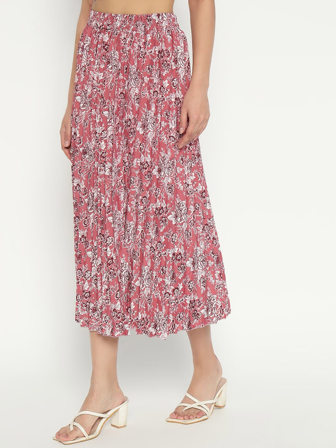 

Raiyani Enterprise Printed Flared Midi Skirt, Pink