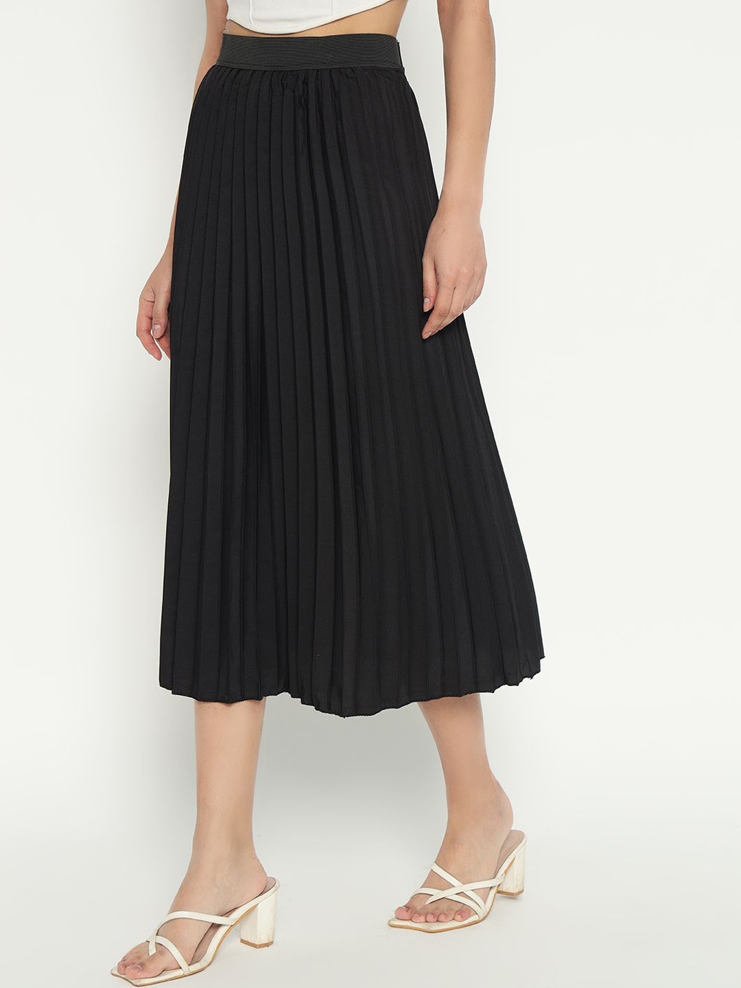 

Raiyani Enterprise Women Accordion Pleats A-Line Skirt, Black