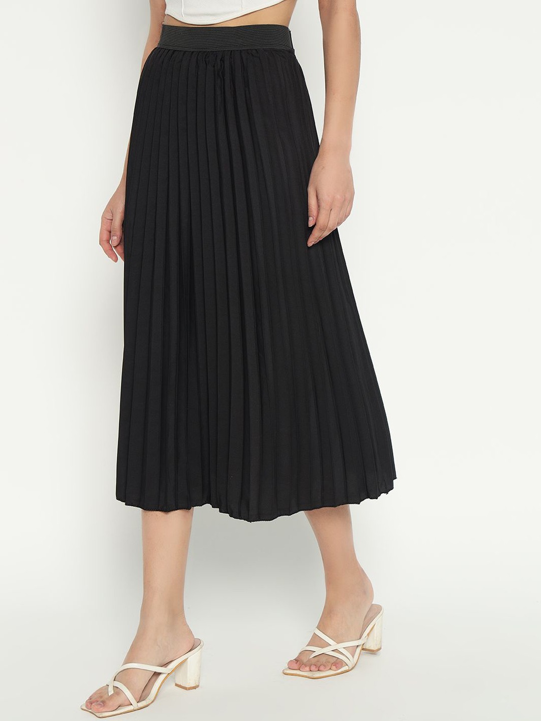 

Raiyani Enterprise Women Pleated Midi A-Line Skirt, Black