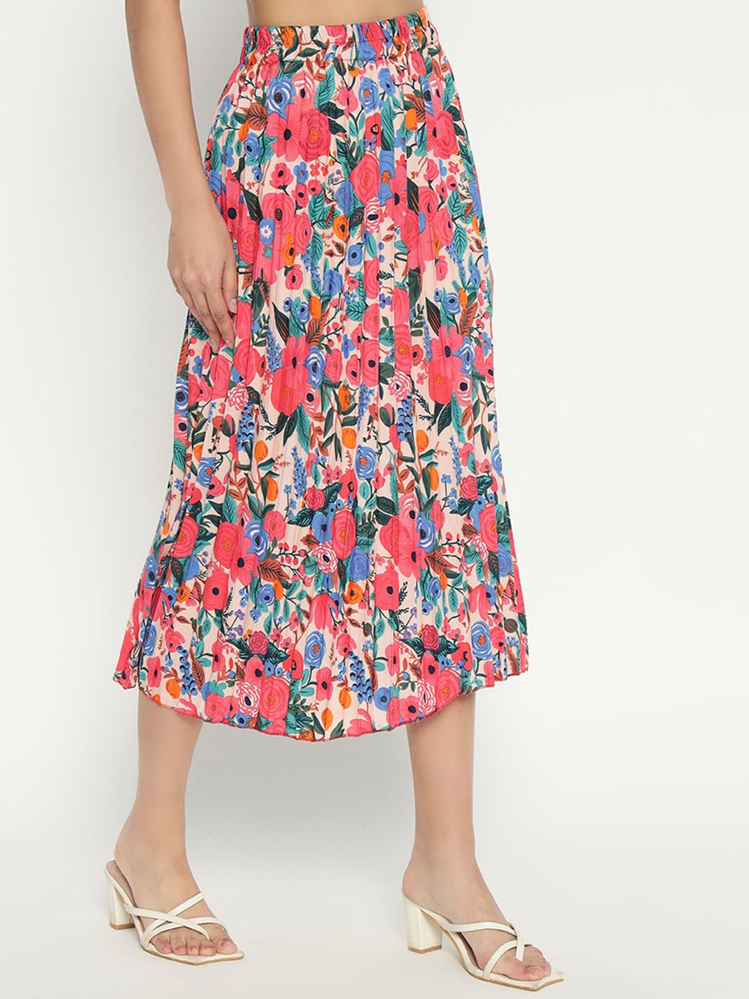 

Raiyani Enterprise Women Floral Printed Flared Midi Skirt, Pink