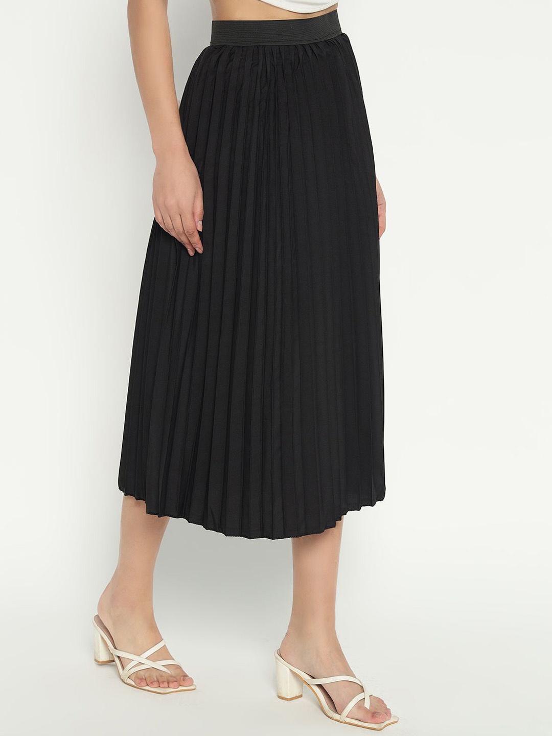 

Raiyani Enterprise Pleated Flared Midi Skirt, Black