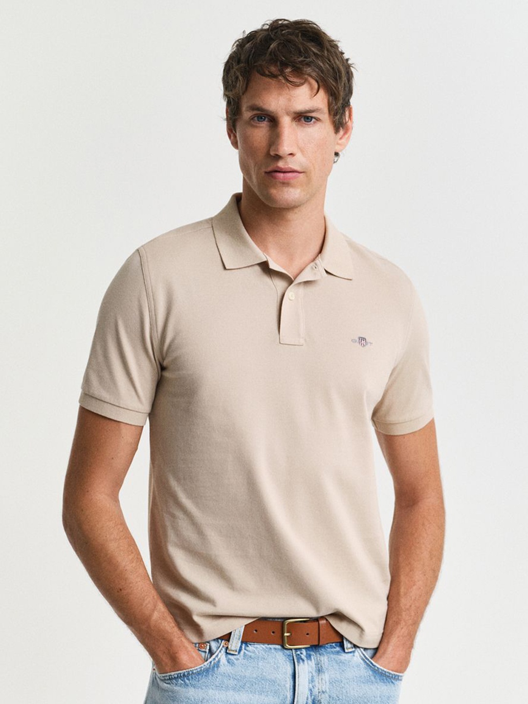 

GANT Men Solid Polo Collar Pique Cotton T-shirt, Beige