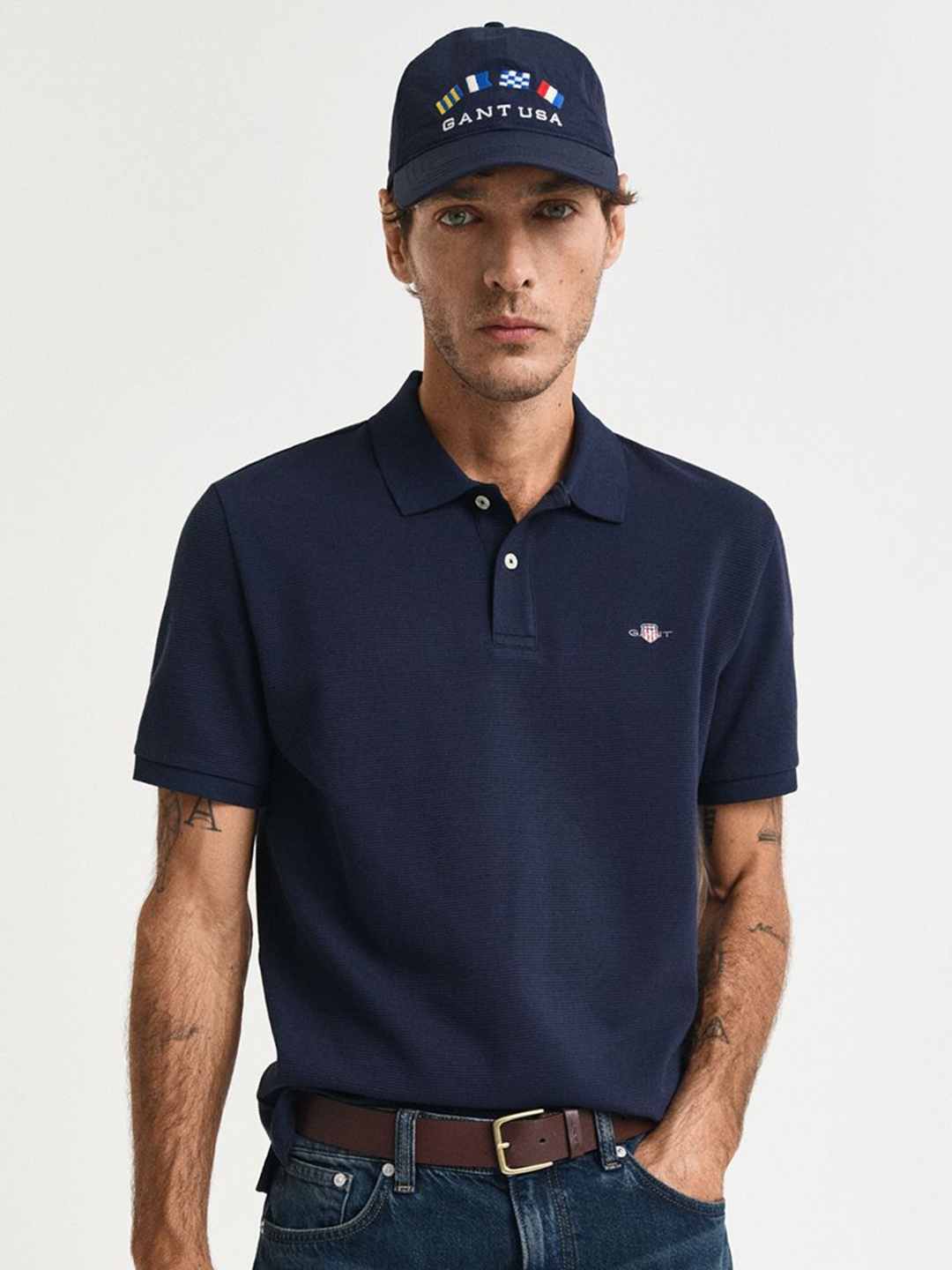 

GANT Men Solid Polo Collar Cotton T-shirt, Blue