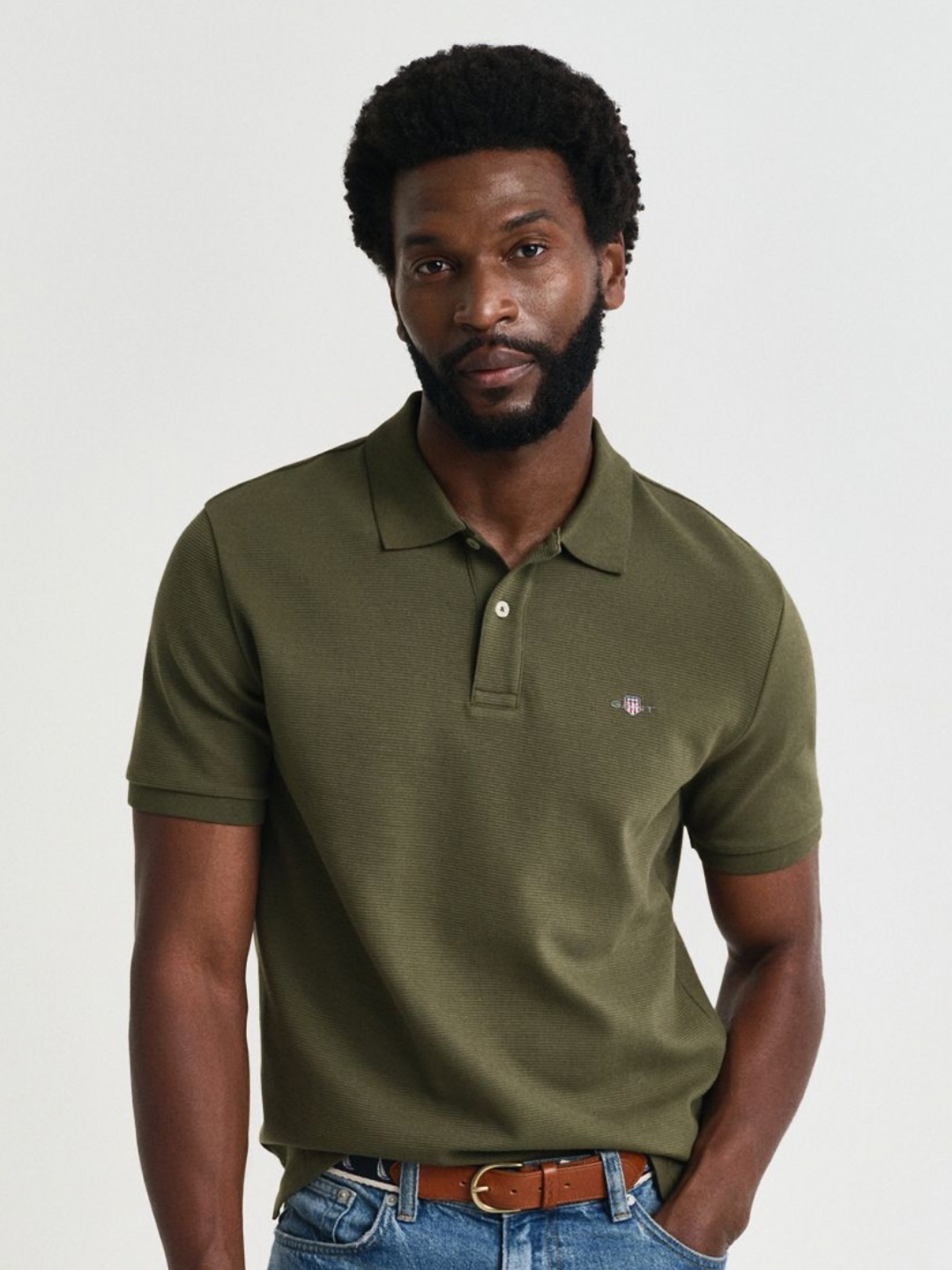 

GANT Men Solid Polo Collar Cotton T-shirt, Olive