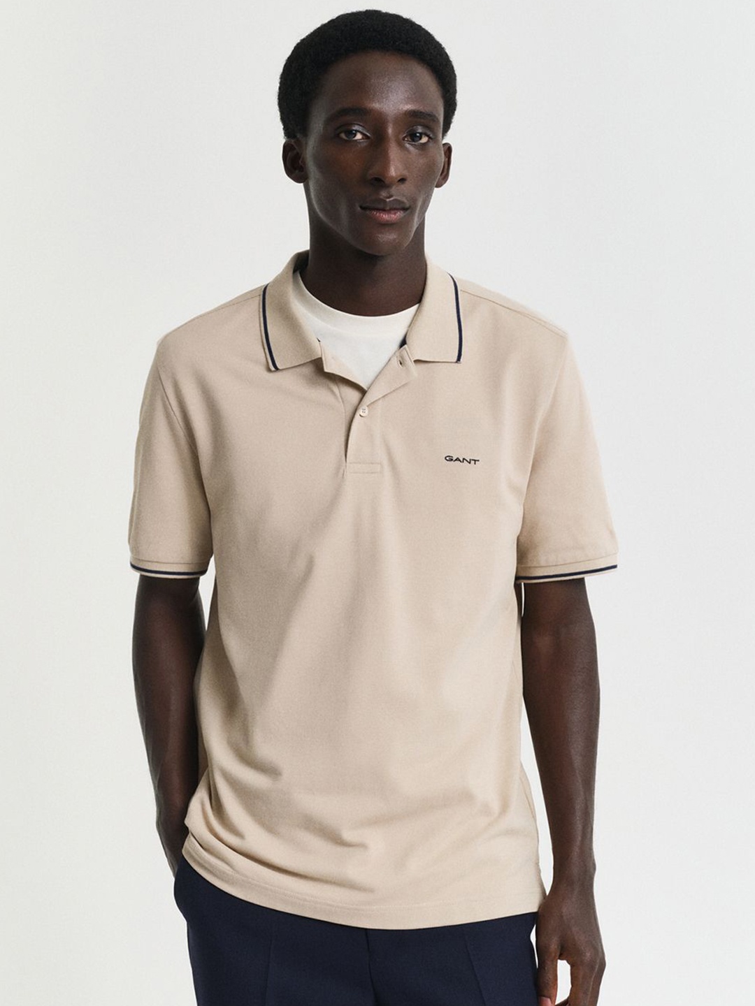 

GANT Men Solid Polo Collar Pique Cotton T-shirt, Beige