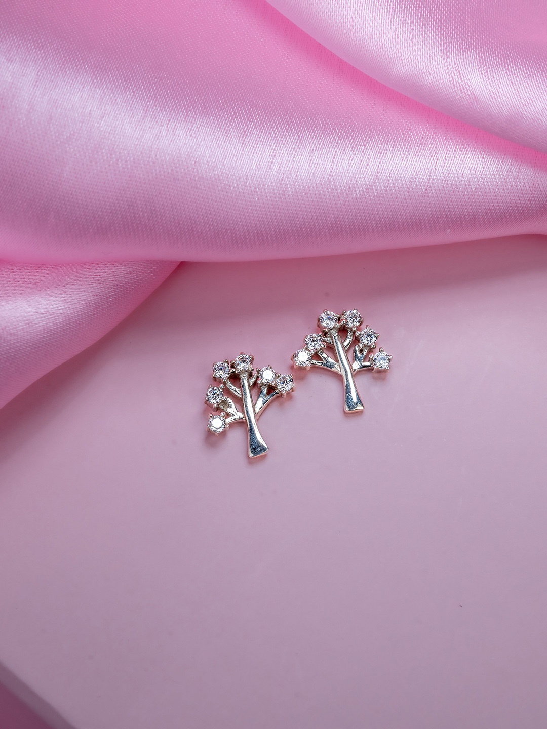 

Ruhaani Sterling Silver Rhodium-Plated Cubic Zirconia Studded Cyprus Tree Shaped Studs