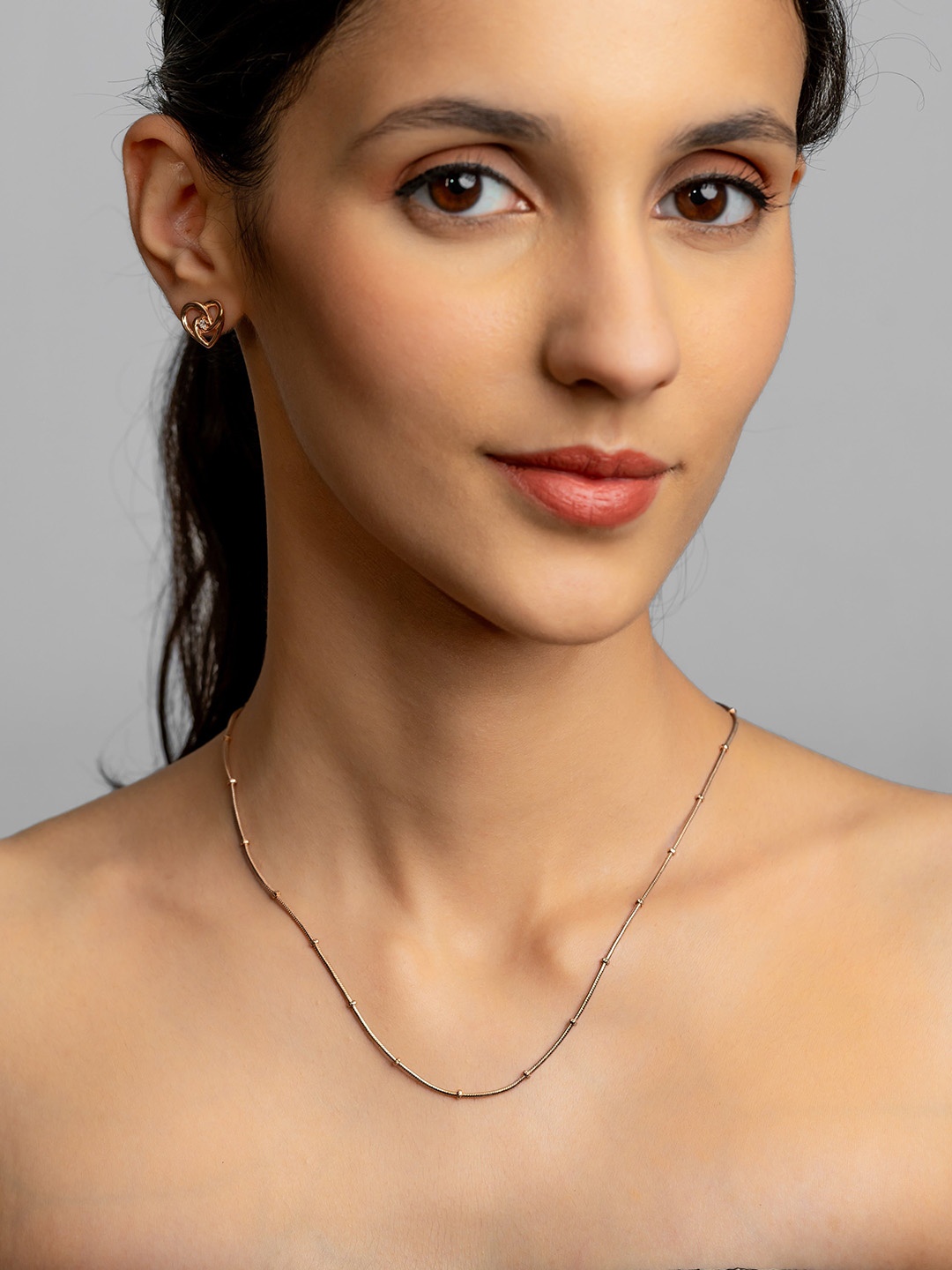 

Ruhaani Sterling Silver Rose Gold Plated CZ Studded Heartful Radiance Jewellery Set