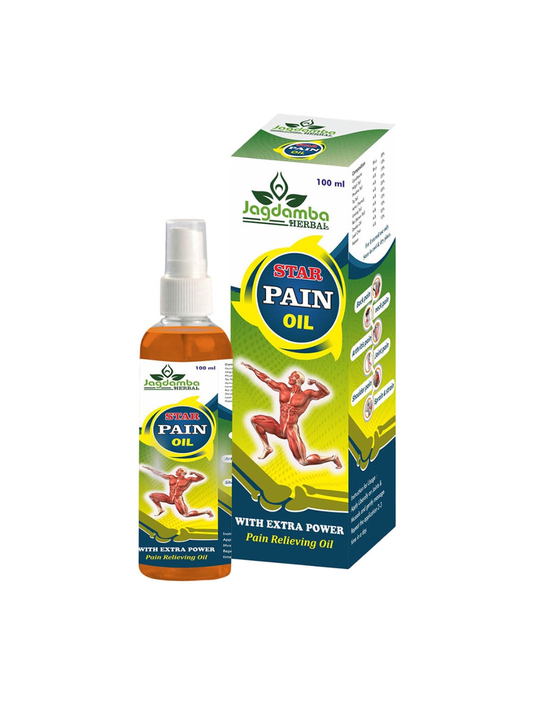 

Jagdamba Herbal Star Pain Oil With Extra Power Pain Reliving Oil- 100 ml, Yellow
