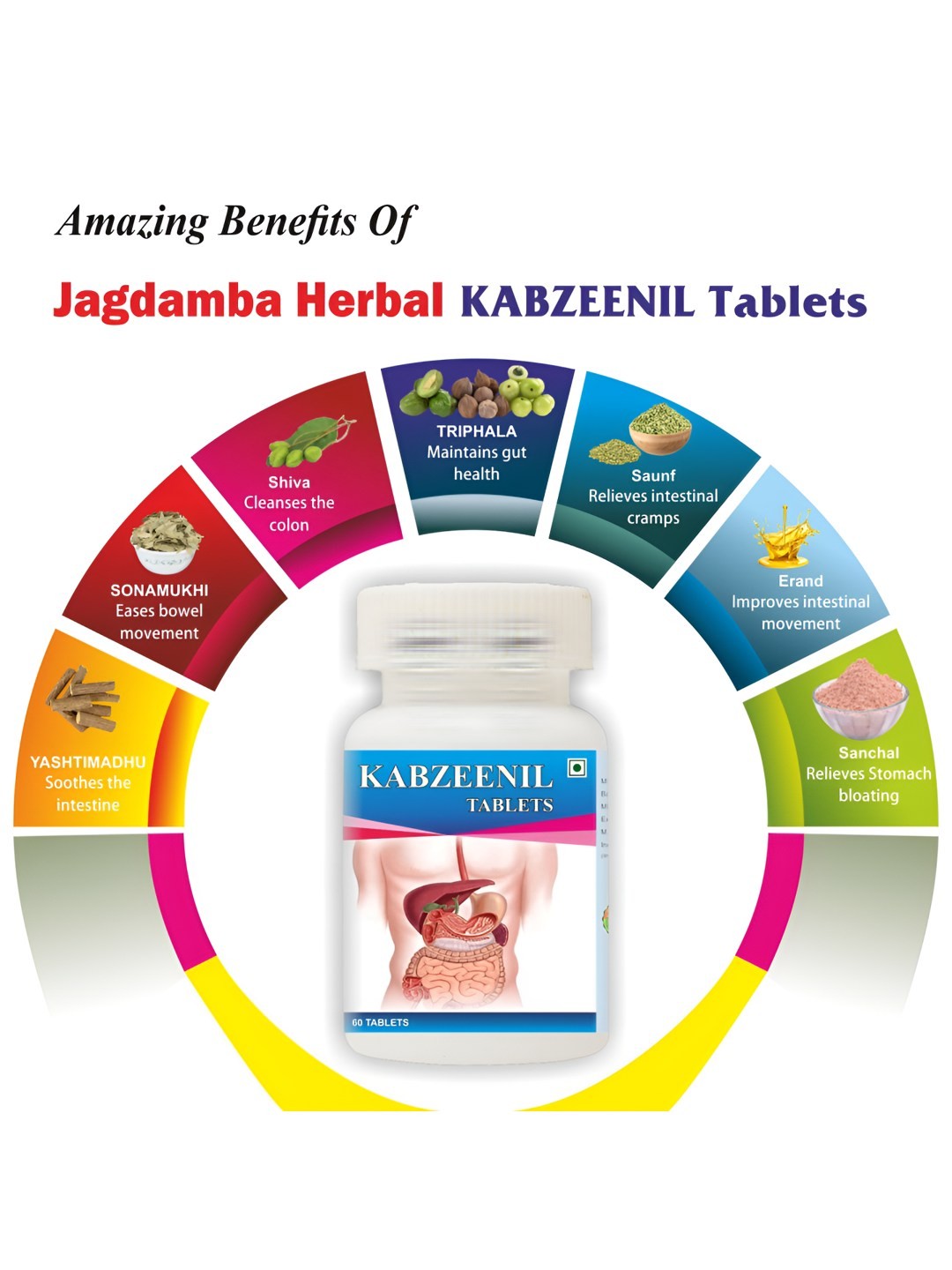

Jagdamba Herbal Kabzeenil Tablets For Constipation & Indigestion - 60 Tablets, White