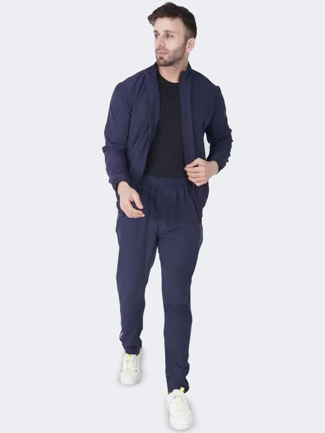 

HIRRUX Men Mock Collar Mid Rise Tracksuit, Navy blue