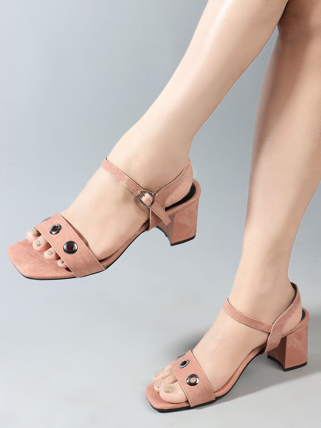 

DressBerry Textured Block Heel Sandals, Nude