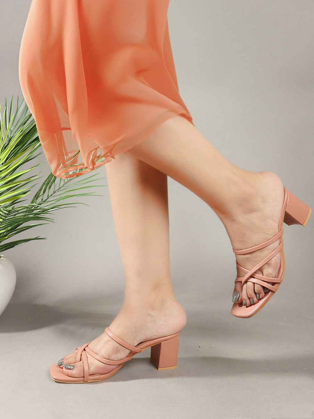 

DressBerry Textured Block Heel Sandals, Nude