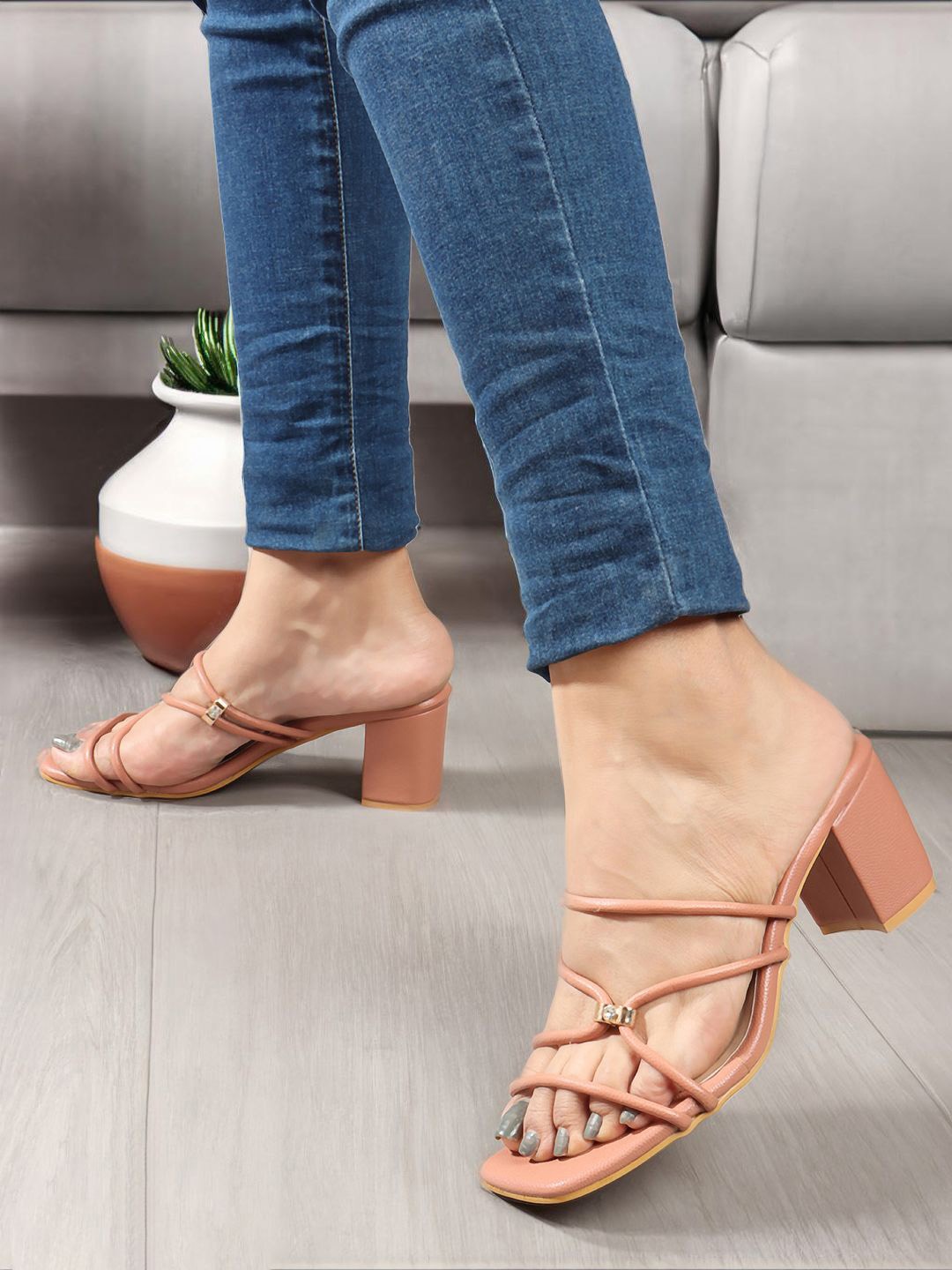 

DressBerry Women Textured Block Heel Sandals, Nude