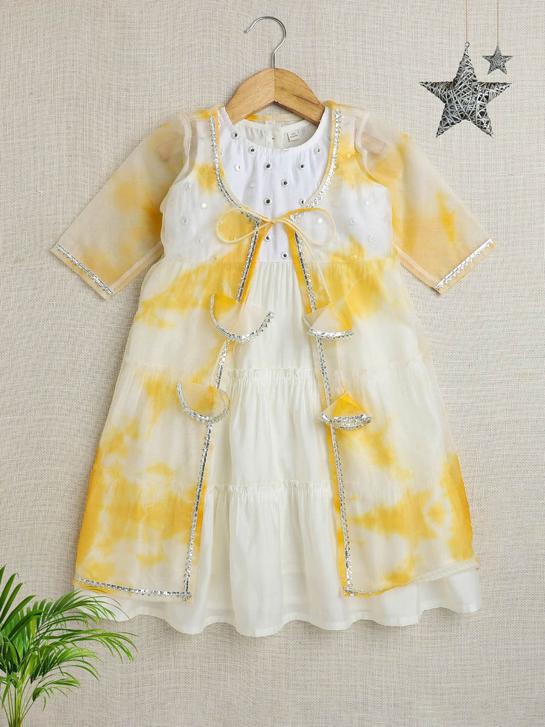 

The Magic Wand Girls Embroidered Fit & Flared Ethnic Dress With Jacket, Yellow