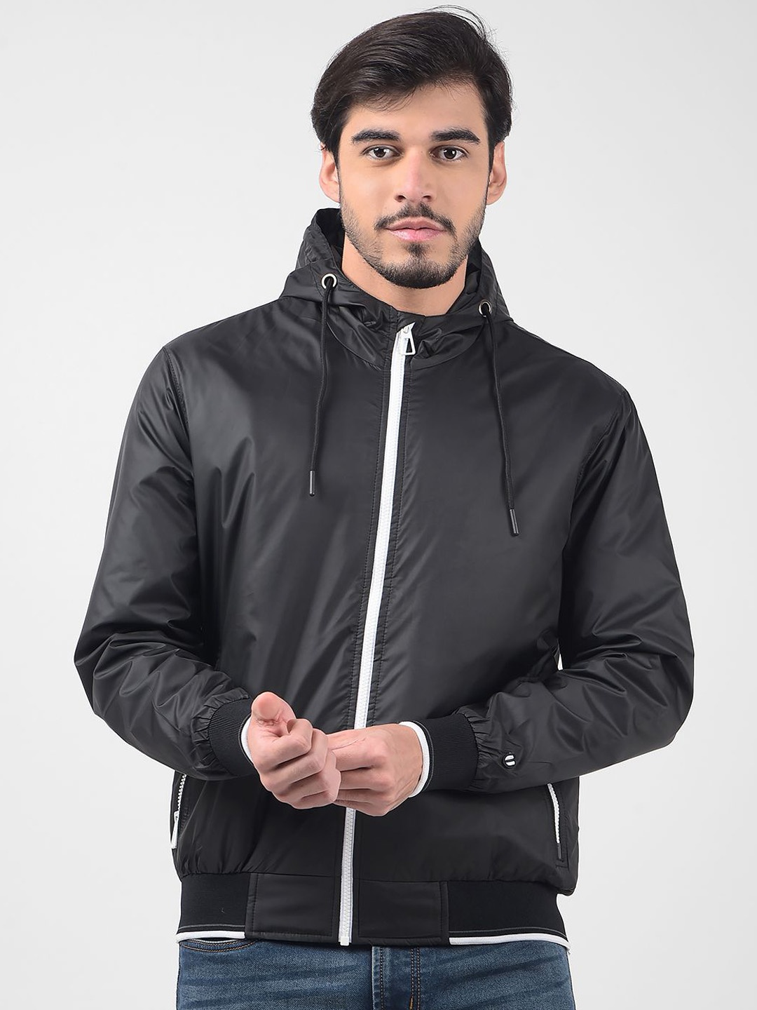 

Numero Uno Men Hooded Solid Casual Bomber Lightweight Jacket, Black