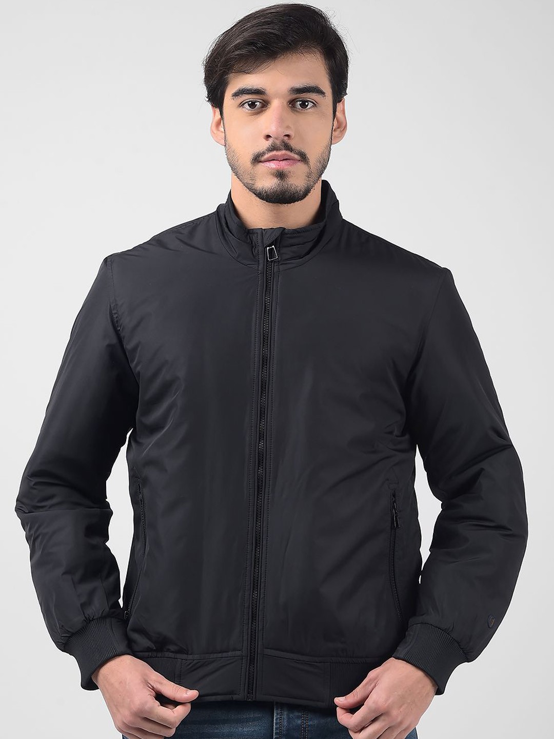 

Numero Uno Men Mock Collar Solid Casual Lightweight Bomber Jacket, Black