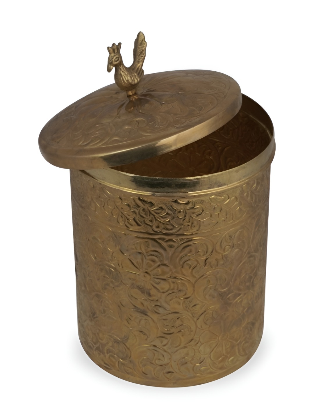 

THE HOME CO. Gold-Toned Peacock Design Metal Easy to Clean Container