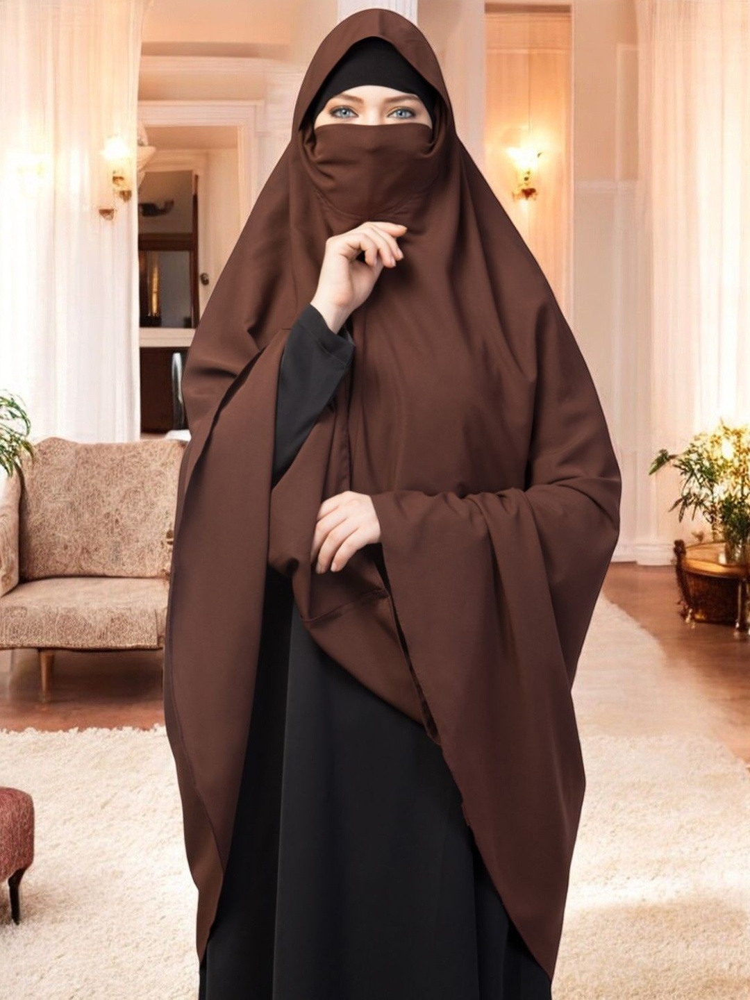 

MUSHKIYA Women Solid Hijab Burqa, Brown