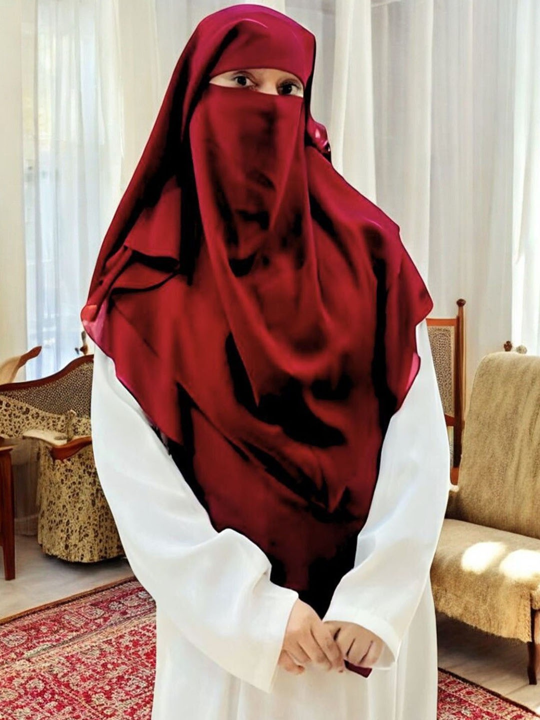 

MUSHKIYA Women Solid Hijab Burqa, Red