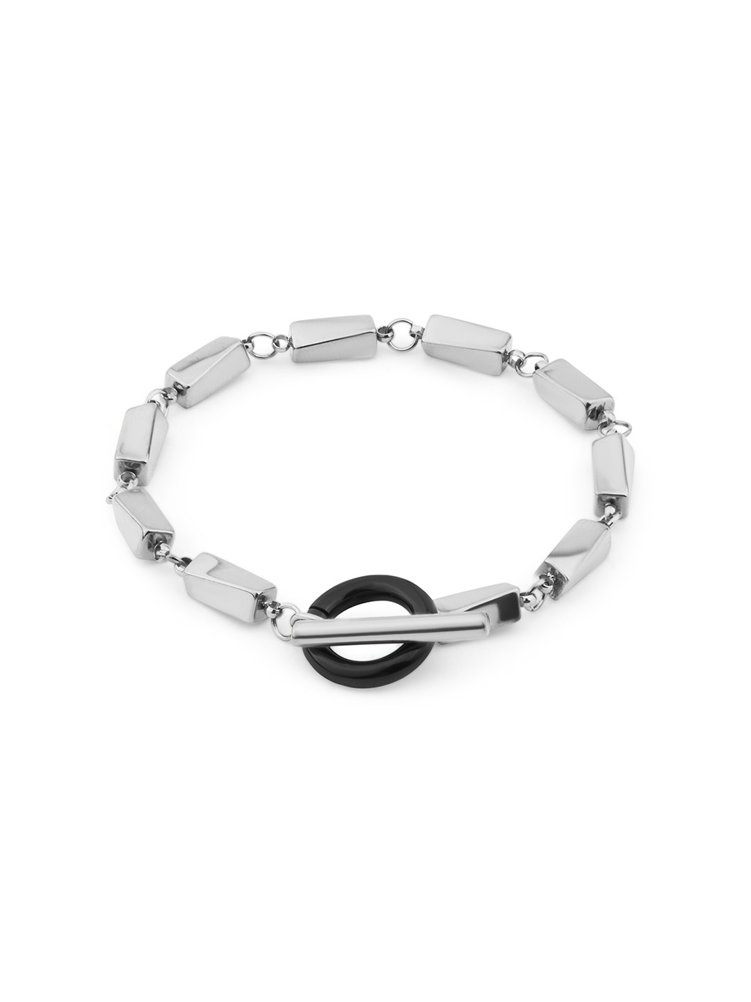 

SANTA BARBARA POLO & RACQUET CLUB Silver-Plated Stainless Steel Oxidised Cuff Bracelet
