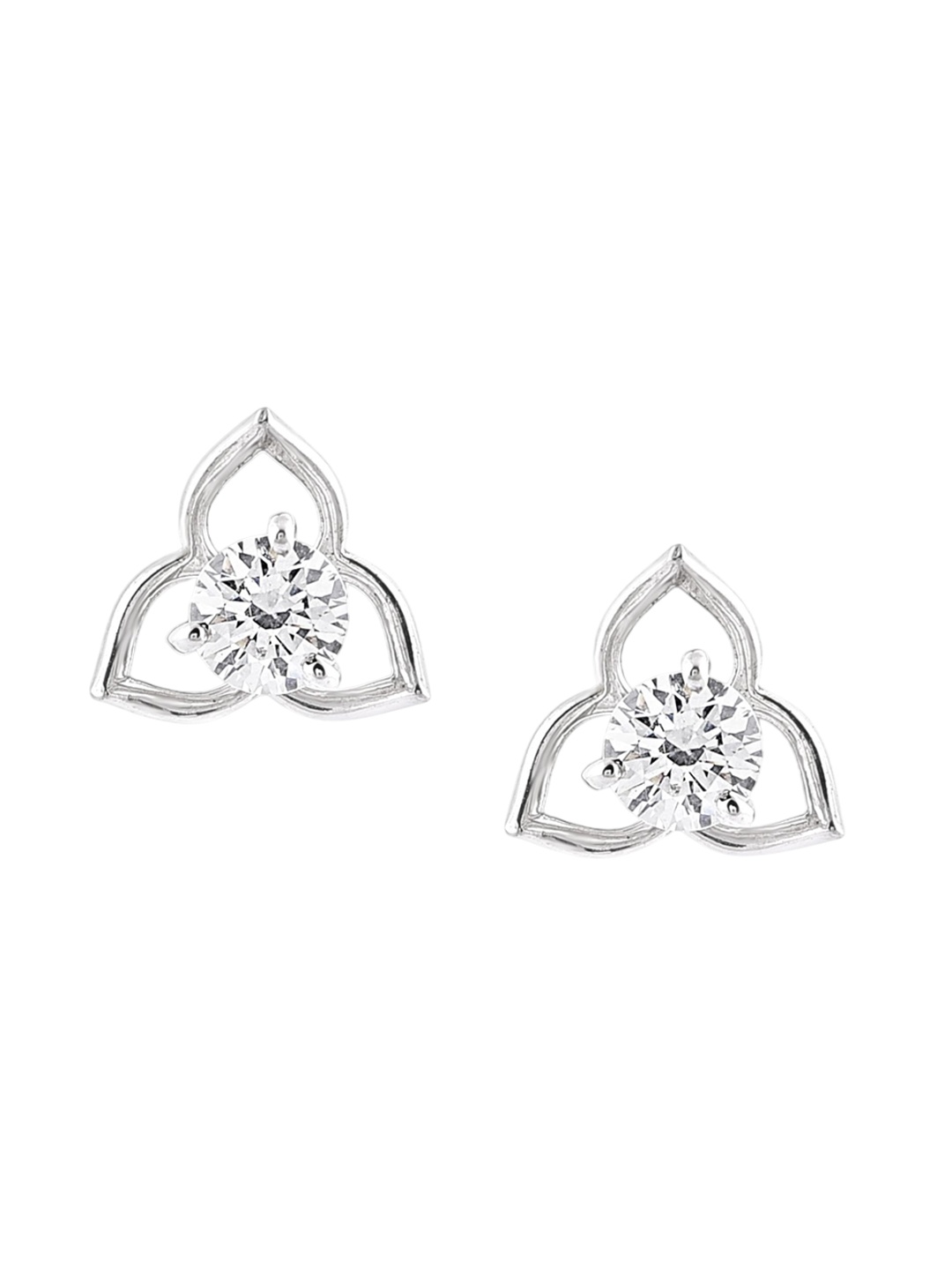 

FIAN 925 Sterling Silver Rhodium-Plated Cubic Zirconia Studded Floral Shaped Studs