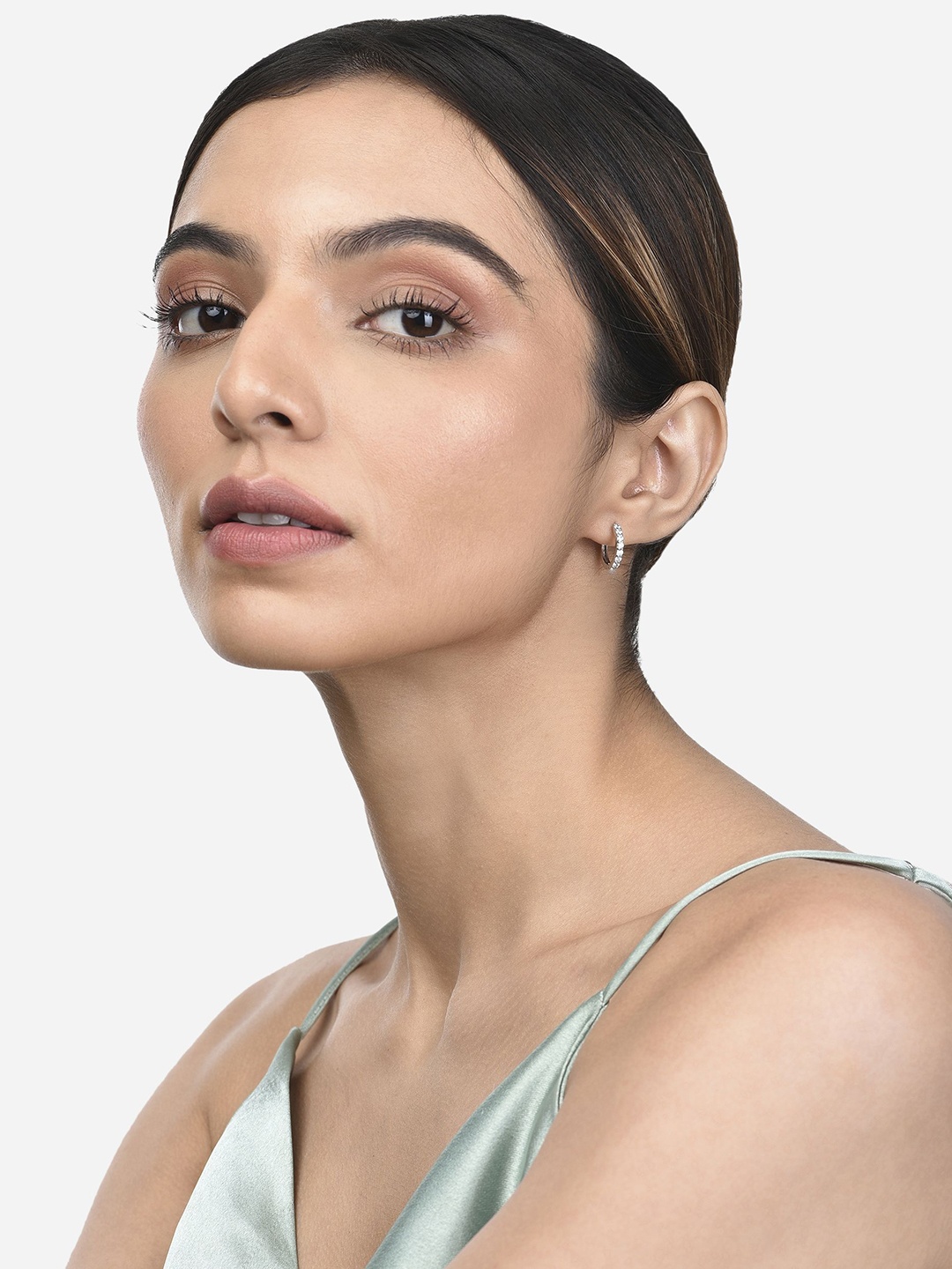 

FIAN Sterling Silver Rhodium-Plated Cubic Zirconia Circular Shaped Hoop Earrings